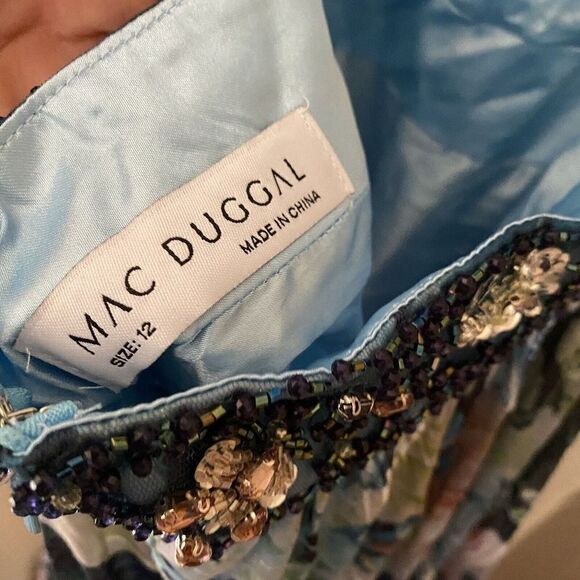 Mac Duggal Floral Halter Cut Out Evening Gown Beaded Belt Ruffle Dress Sz 12 NWT - Picture 6 of 9